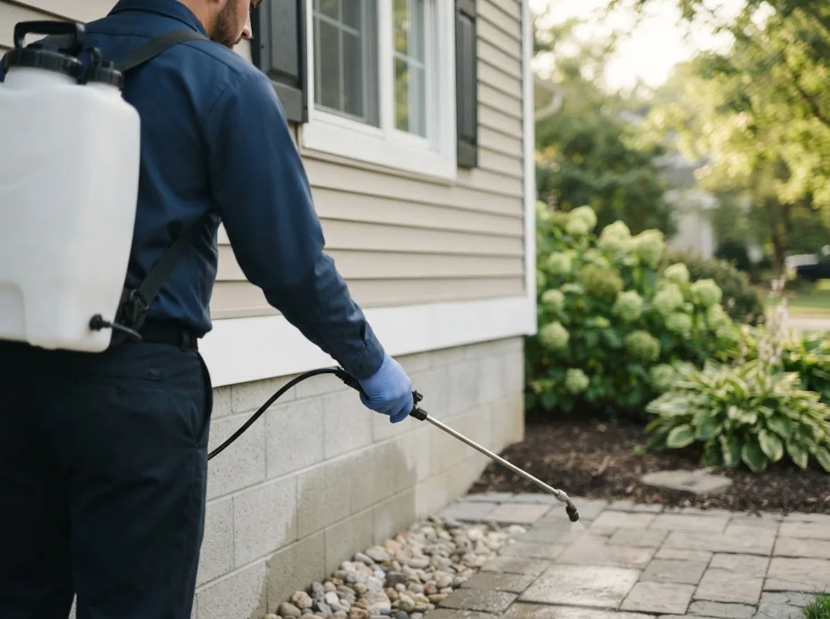 Pest control technician inspecting a home in Serafina, NM